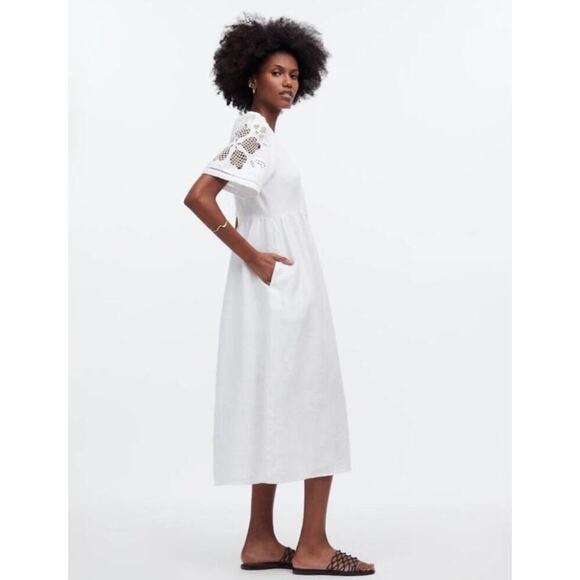 Madewell Cassie Button-Front Midi Dress in Linen White Size XS - Picture 2 of 9